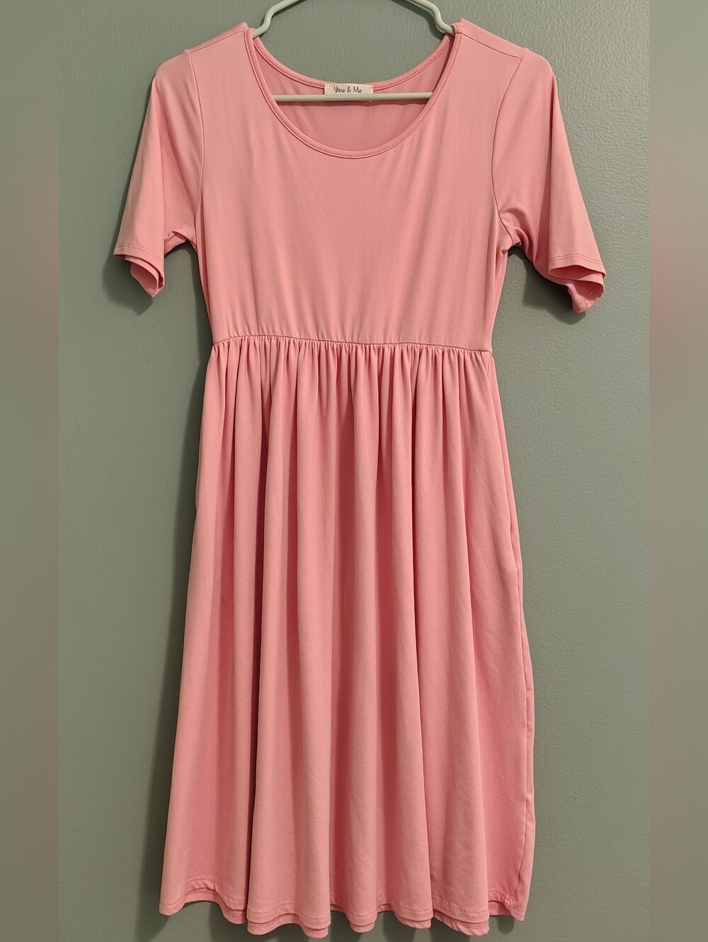 Pink Short Sleeve Gathered Waist Dress
